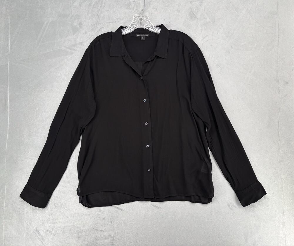 James Perse Shirt Womens 3 Black Tunic Button-Up Sheer Viscose Relaxed Fit
